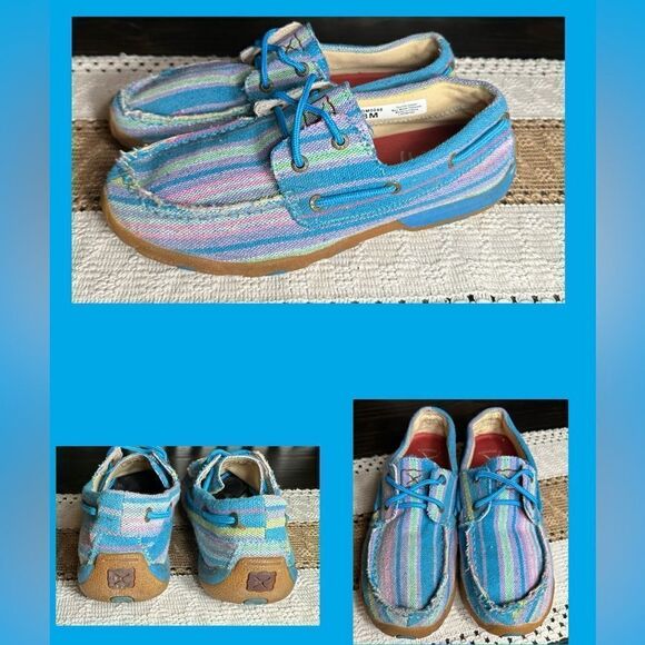 Twisted X Women's Blue Multi Stripe Serape Western Canvas Driving Moccasins - Picture 1 of 8